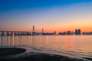 The view of Zhanjiang Bay in Guangdong at dusk