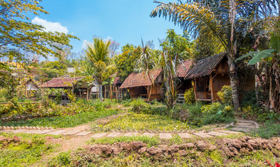 Indonesian Traditional Village in a Garden at Floating Market Lembang, Bandung, Indonesia.