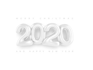 Merry Christmas greetings and Happy new year 2020 templates white numbers
