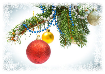 Christmas postcard. Background with ornaments for greeting card, space for text