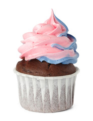 Tasty cupcake with cream top isolated on white background
