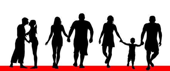 Set of silhouettes of families together. Vector illustration