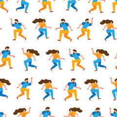 Seamless pattern dancing happy  couple spend time together in flat simple style. Vector illustration