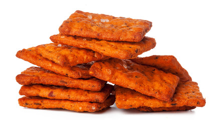 Dried bread crisps isolated on white background