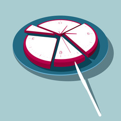 Clock concept, split time. Isolated on blue background.