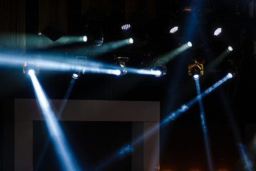 scene, stage light with colored spotlights and smoke