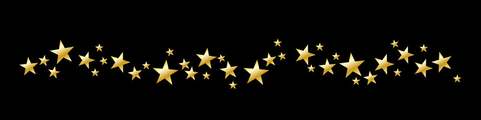 Christmas vector header. Golden stars on black background