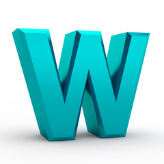W blue alphabet word on white background illustration 3D rendering