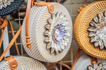 Typical souvenirs and handicrafts of Bali at the famous Ubud Market