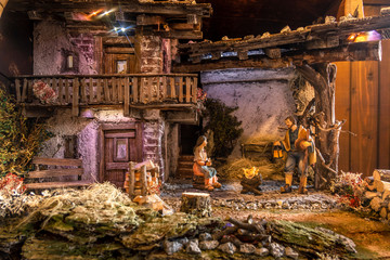 Traditional nativity scene at the Baden-Baden Christmas market,  Baden-Baden, Baden-Wuerttemberg, Germany, Europe