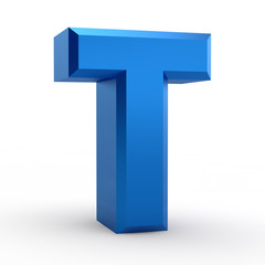 T blue alphabet word on white background illustration 3D rendering
