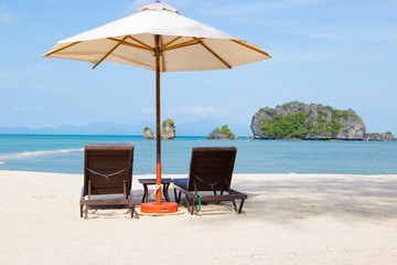 Sun beds at the beach of Langkawi, Malaysia