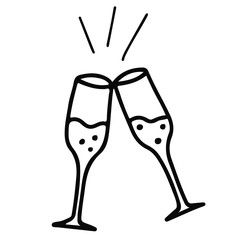 Hand drawn vector champagne glasses doodle icon. New year decoration celebration.