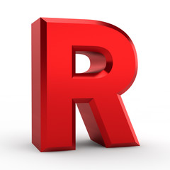 R red alphabet word on white background illustration 3D rendering