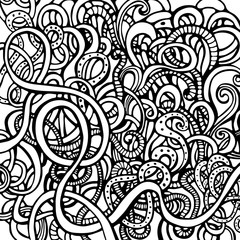 Decorative hand drawn floral black and white background. Vector Illustration.