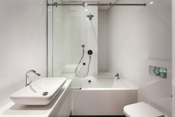 Modern interior of new bathroom in house