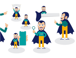 Superhero character in different positions. For presentation Vector illustration