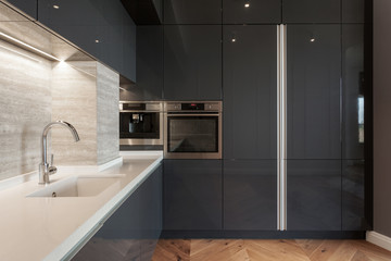 Modern and new kitchen with built in appliance - obrazy, fototapety, plakaty