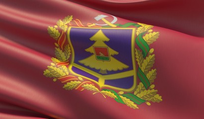 Flag of Bryansk Oblast. High resolution close-up 3D illustration. Flags of the federal subjects of Russia.
