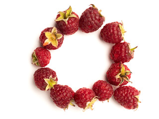 Isolated alphabet letter lined with fresh raspberries