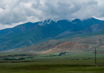 Background image of a mountain landscape. Russia, Siberia, Altai