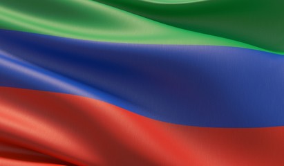 Flag of Dagestan, High resolution close-up 3D illustration. Flags of the federal subjects of Russia.