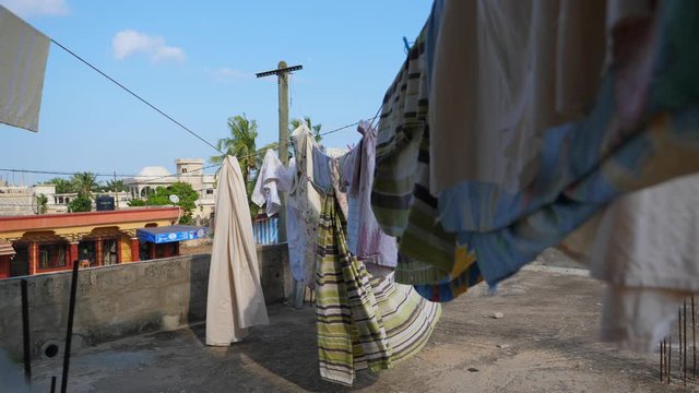 Closeup of a clothesline on top of a roof in Atakpame, Togo.