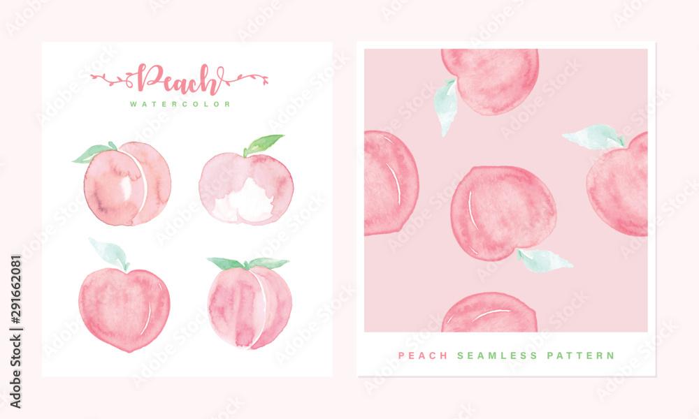 Wall mural Set of Peach watercolor hand painted and Peach watercolor pattern seamless.