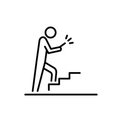 Fototapeta premium Man using smartphone on the stairs icon business people icon simple line flat illustration