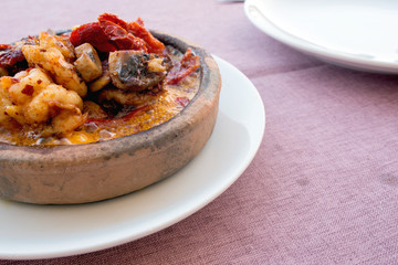 The shrimp stew in a restaurant.