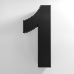 Number 1 black color collection on white background illustration 3D rendering