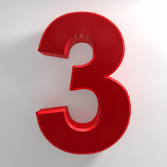 Number 3 red color collection on white background illustration 3D rendering
