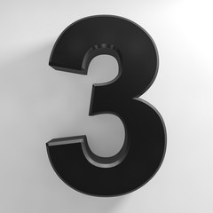Number 3 black color collection on white background illustration 3D rendering
