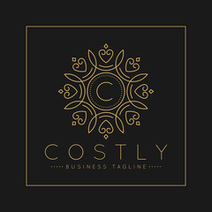 Letter A Logo with classic and Luxurious line art ornament style vector