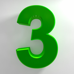 Number 3 green color collection on white background illustration 3D rendering