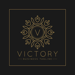 Letter V Logo with classic and Luxurious line art ornament style vector
