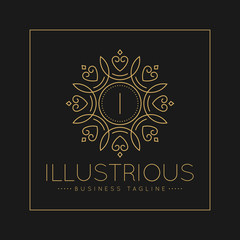 Letter I Logo with classic and Luxurious line art ornament style vector