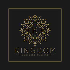 Letter K Logo with classic and Luxurious line art ornament style vector