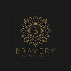 Letter B Logo with classic and Luxurious line art ornament style vector
