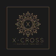 Letter X Logo with classic and Luxurious line art ornament style vector