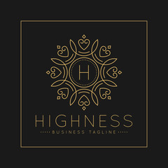Letter H Logo with classic and Luxurious line art ornament style vector