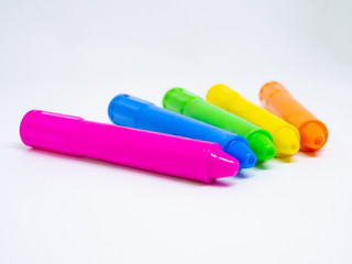 Five Crayon on white background.