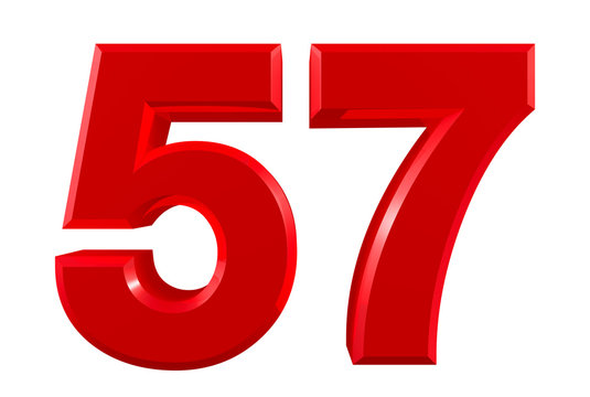 Red numbers 57 on white background illustration 3D rendering