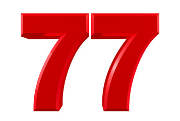 Red numbers 77 on white background illustration 3D rendering