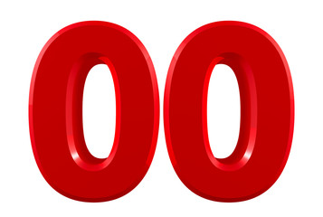 Red numbers 00 on white background illustration 3D rendering