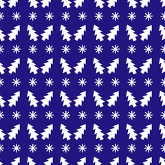 Seamless pattern with christmas tree on blue background.