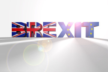 3D rendering the word "Brexit" with sun flare on a white background