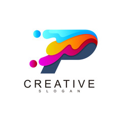 P logo and water drop design combination, Colorful logo template - obrazy, fototapety, plakaty