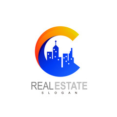 Fototapeta premium C logo with building design, The concept of building logos and letter C ready to compete in the field, City icon