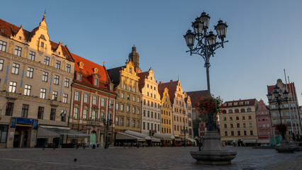 Market square in old town of Wroclaw with Town Hall, Poland 